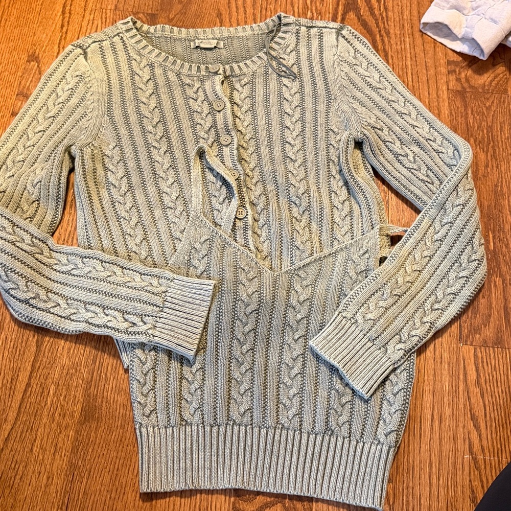 American eagle cable knit cotton sweater set - weathered sage green